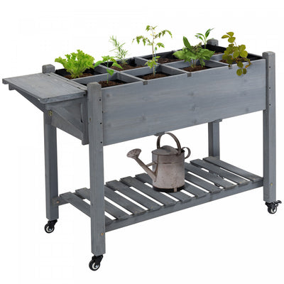 Outsunny Raised Garden Bed With 8 Grids And Storage Shelf, Elevated Planter Box With Legs, For Veget|Outsunny Jardiniere Surelevee De 49'' X 21'' X 34'' Jardiniere Surelevee En Bois Pour L'exterieur Ja