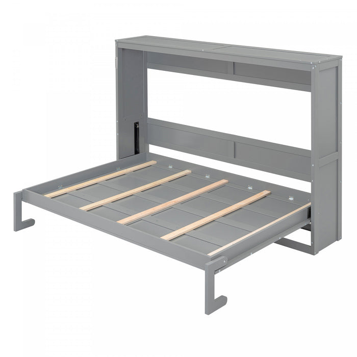 Evelyn Space-Saving Murphy Wall Bed with Foldable Cabinet Design,Full Bed,Grey