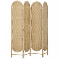 HOMCOM 4 Panel Room Divider, Bohemian Folding Privacy Screen, Natural Wood