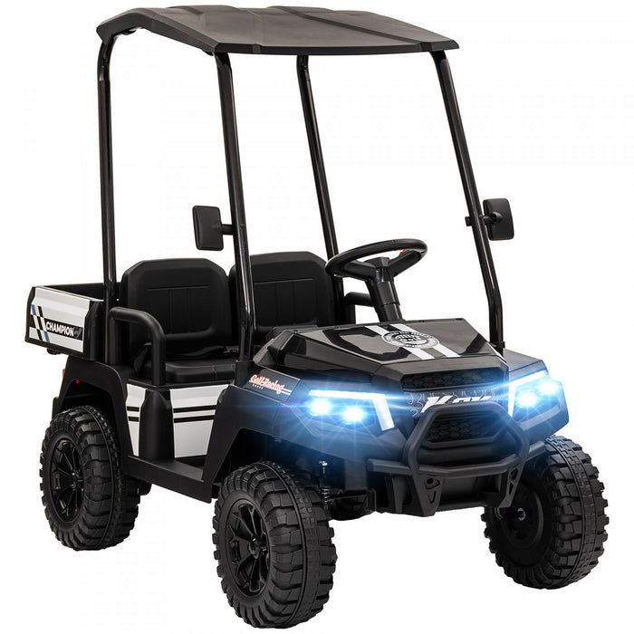 Qaba 2 Seater Electric Car For Kids, 24v Battery Powered Ride-On Kids Electric Car W/ Remote Control, 4 Wheels Spring Suspension, Soft Start, Storage, Sunshade, Music, Horn, Light, Black
