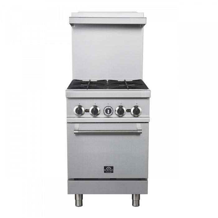 FORNO Commerciale 24 Inch Stainless Steel Gas Range, 4 Burners, 120,000 BTU Total - FCMGR0093-24