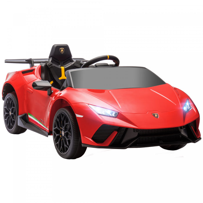 Qaba 12v Electric Powered Ride-On Car For Kids, Lamborghini Huracan Licensed Kids Car With Remote Control, Spring Suspension, Transport Wheels, Soft Start, Led Light, Music, For 3-6 Years, Red