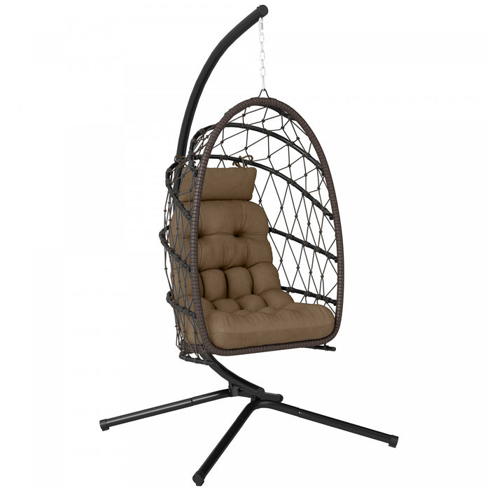 Outsunny Hanging Egg Chair with Stand, Foldable Swing Chair, Brown