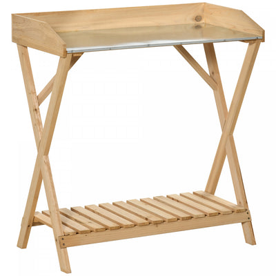 Outsunny Garden Potting Bench Table, Wooden Work Station, Outdoor Planting Workbench W/ Galvanized M|Outsunny Garden Potting Bench Table, Wooden Work Station, Outdoor Planting Workbench W/ Galvanized M