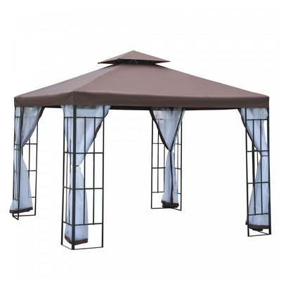 Outsunny 10'x10' Garden Gazebo Patio Canopy Portable Party Event Backyard W/ Mosquito Netting Coffee|Abri De Jardin Outsunny 10'x10' Auvent De Terrasse Fete Portative Cour Arriere De L'evenement Avec M