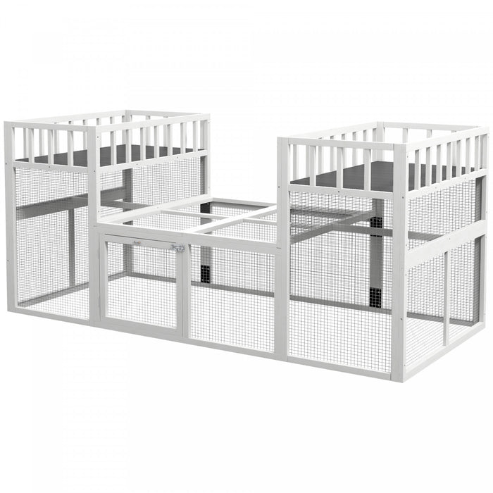 Pawhut Chicken Coop, Wooden Chicken Run With Combinable Design, Perches, Storage Shelves, For 2-4 Chickens, Outdoor Poultry Supplies For Ducks, Rabbits, Goose, 7.3' X 3.6', White