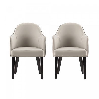 Hillman Modern Vegan Leather and Velvet Wood Armchair in Light Gray - Set of 2 | Fauteuil moderne Hillman en cuir vegetalien et velours avec accoudoirs en bois, gris clair - Lot de 2