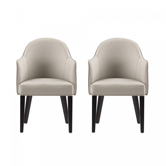 Hillman Modern Vegan Leather and Velvet Wood Armchair in Light Gray - Set of 2
