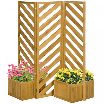 Outsunny Outdoor Privacy Screen With 4 Planters And 3 Hinged Privacy Panels