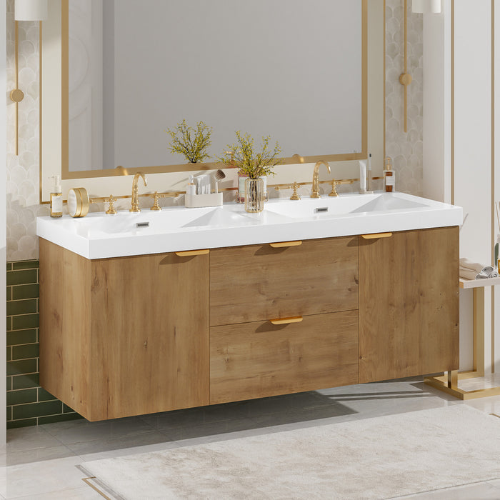Hudson 59.3-Inch Double Sink Bathroom Vanity with Soft-Close Storage,Wood
