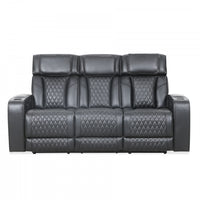 Kingsley 78 in. Leather Match Power Reclining Sofa with Storage Console and USB - Black