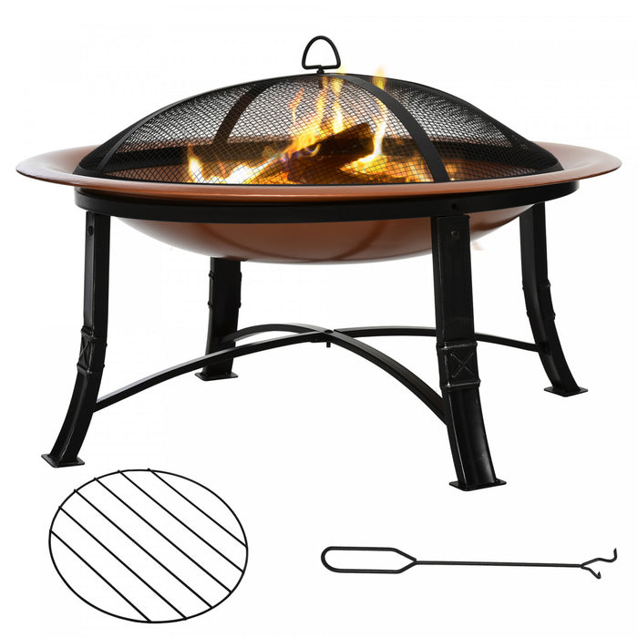 Outsunny 30\" Outdoor Fire Pit, Potable Fire Pit W/ Lid, Bronze