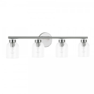 Dainolite Vienna 4 Light Incandescent Vanity Polished Chrome Clear Ribbed Glass Lamp|Lumière de coiffeuse Vienna de Dainolite en verre côtelé transparent, avec fini chromé poli et 4 ampoules incandescentes