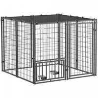 Pawhut Dog Run Outdoor, Welded Wire Outdoor Dog Kennel With 4 Levels Adjustable & Rotatable Dog Bowls, Sun-shade Cover, Secure Lock, For Small And Medium Dogs, 4.6' X 4.6' X 3.7'