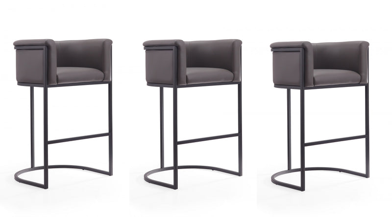 Cosmopolitan Mid-Century Modern Metal Upholstered Barstool in Graphite - Set of 3 Bar Stool