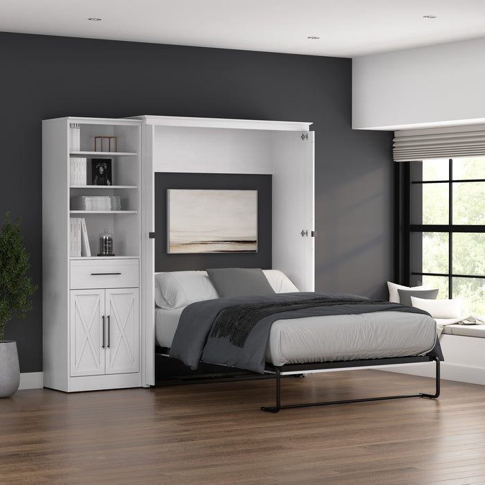 Bestar Key West Full Murphy Bed & Closet Organizer with Drawer & Doors (88 W) - Pure White Oak