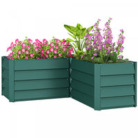 Outsunny L-shaped Galvanized Steel Raised Garden Bed, Green