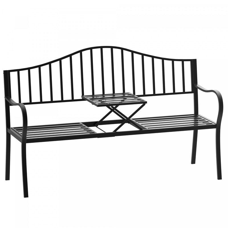 Outsunny Outdoor Bench With Retractable Middle Table, Black - The Brick