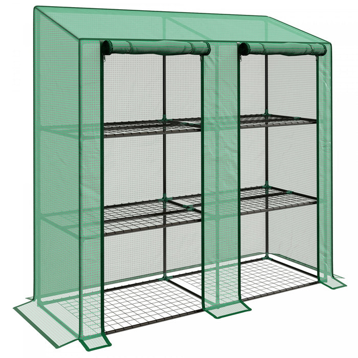 Outsunny Mini Greenhouse With 3 Tier 6 Shelves Portable Green House, Green
