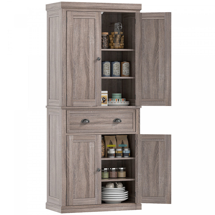 HOMCOM Kitchen Pantry Storage Cabinet, Tall Pantry with Drawer Wood Grain