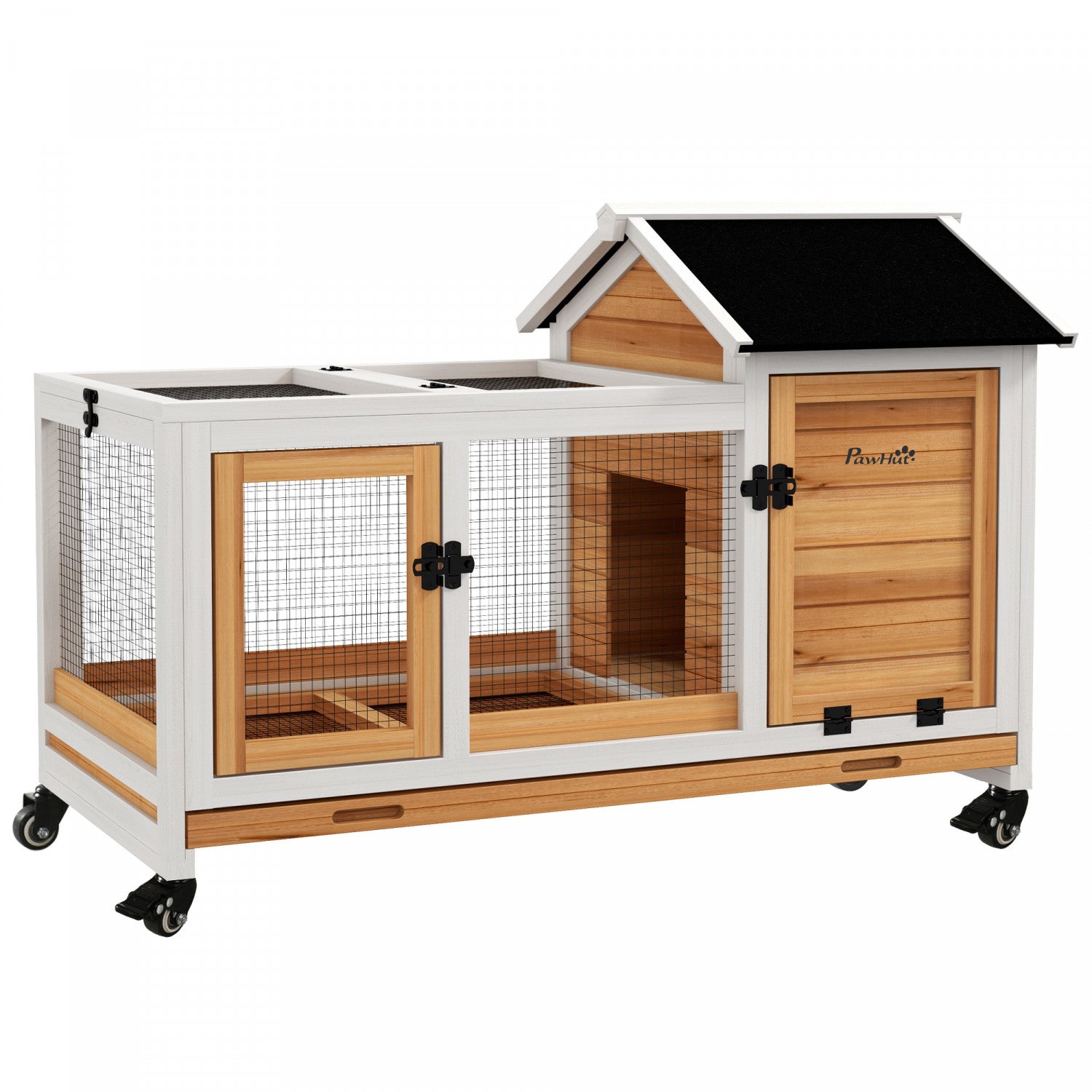Brick Rabbit Hutch PawHut Indoor Rabbit Hutch with Wheels, Bunny Cage with Ramp, Run ...