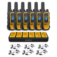 6 Dewalt Dxfrs800 Walkie Talkies Plus Earpieces - 2 Watt, Heavy Duty, 22 Channel Long Range Two Way 