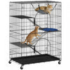 PawHut 4-Tier Cat Cage, 50\"H Large Cat Enclosure Metal Playpen with Wheels, Pull-Out Tray, Hammock, Bed, Ramps, Platforms for 1-2 Kittens, Ferrets, Squirrels and Chinchillas, Black