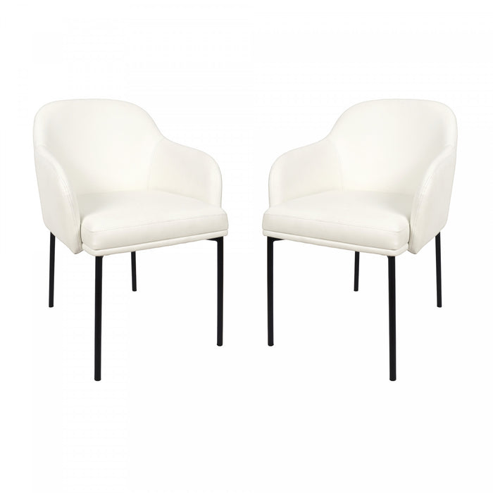 Loft Contemporary Vegan Leather Metal Armchair in Ivory - Set of 2