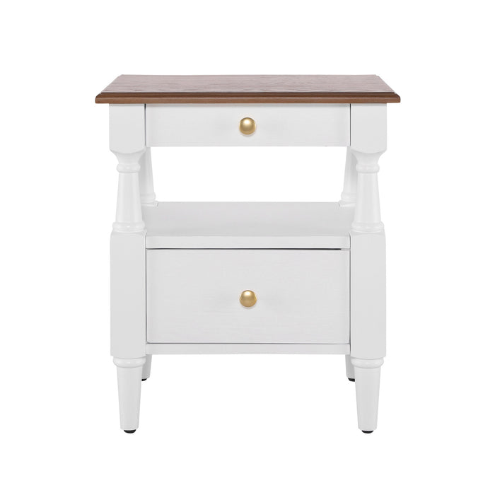 Emma 2-Drawer Wooden Bedroom Nightstand with Non-Slip Feet, Milk White