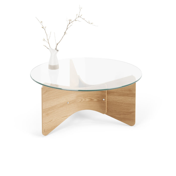 Umbra Modern Round Solid Wood Madera Coffee Table with Glass Top - Natural
