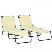 Outsunny Folding Outdoor Lounge Chair Set Of 2, Adjustable Backrest, Beige