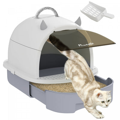 Pawhut Cat Litter Box With Lid, Drawer Style Enclosed Kitty Litter Box With Front Door Flap, Scoop, |Pawhut Bac A Litiere Pour Chat Avec Couvercle, Style Tiroir Ferme Avec Rabat De Porte Avant, Pelle,