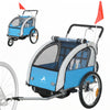 Aosom 2-Seat Bike Trailer for Kids, 2-in-1 Baby Stroller Bicycle Trailer 88 lbs Load with 5-Point Harness, Rubber Wheels, Storage, Safety Flag, Reflectors, Foldable Frame, Blue