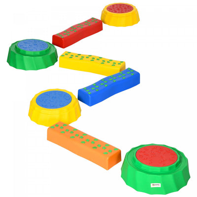 Outsunny 8pcs Kids Balance Beam, Balance Bridge With Non-slip Surface & Bottom, Stackable Stepping S|Outsunny 8pcs Poutre D'equilibre Pour Enfants, Pont Avec Surface Et Fond Antiderapants, Tremplin Emp