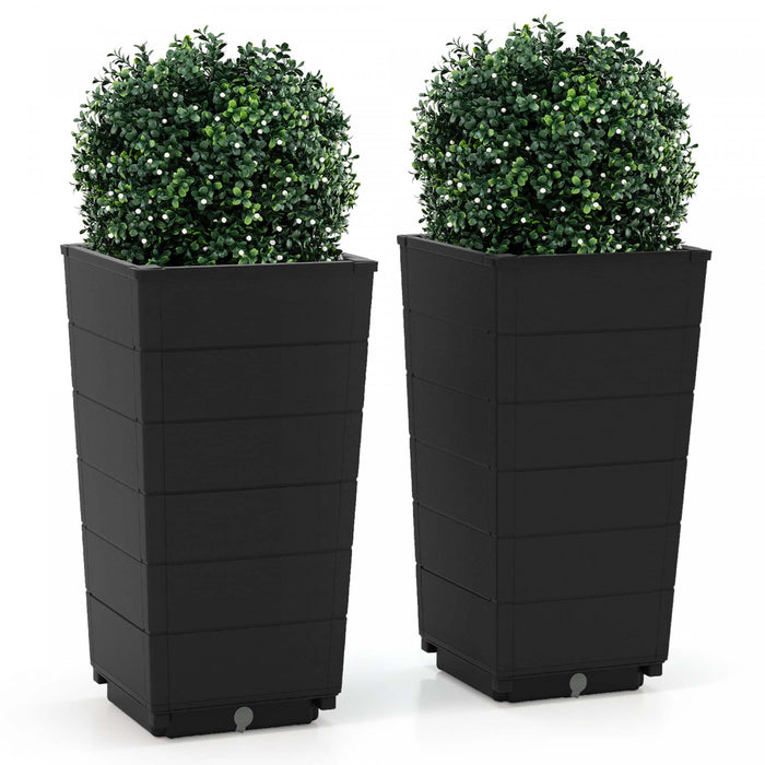 Costway 23\" Tall Planter Set Of 2 For Indoor/ Outdoor Use Large Self-watering Plant Pot Black