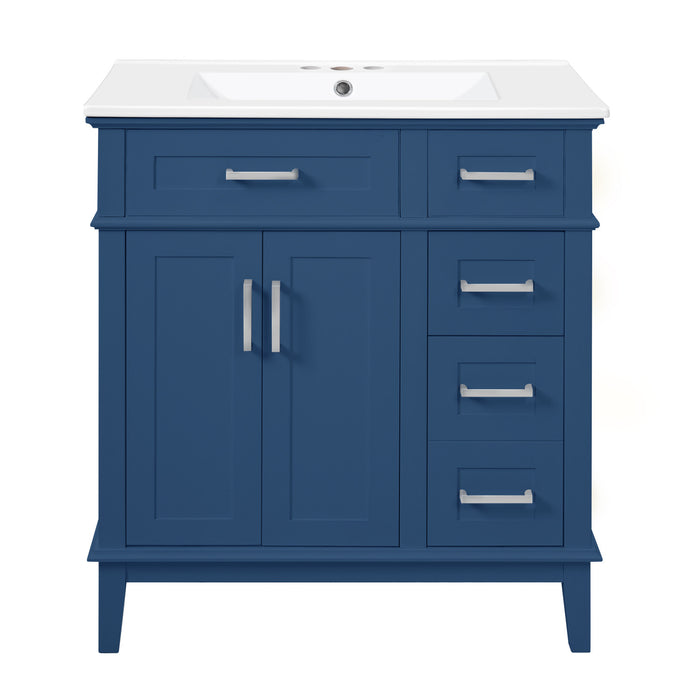 Savannah 30 Inch Bathroom Vanity with Ceramic Sink and Spacious Storage Cabinet, Navy Blue