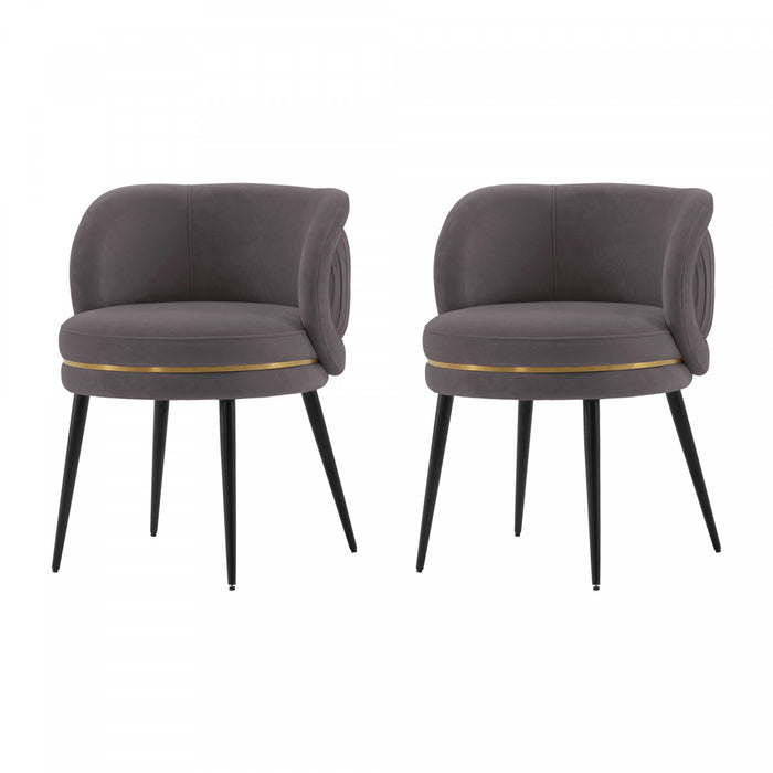 Kaya Modern Wood Velvet Dining Chair in Gray - Set of 2