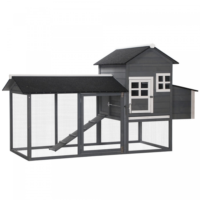 Pawhut 84\" Chicken Coop Wooden Hen House Rabbit Hutch Poultry Cage Pen Outdoor Backyard With Nesting Box And Run, Grey