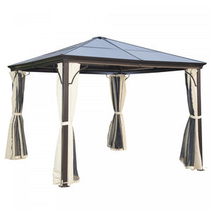 Outsunny 10' X 10' Hardtop Gazebo, Patio Gazebo Heavy Duty Sun Shade Shelter With Curtains, Aluminum Frame, Pc Board Roof