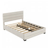 Sophie Linen-look Fabric Upholstered Platform Bed With Trundle And Storage Drawers, Queen Size, Beige
