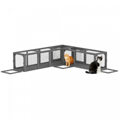 PawHut Cat Tunnel, Outdoor Cat Enclosure with Combinable Design, 8 Doors, 98" Kitty Toys for Puppy, Pet, House, Window, Cage, Dark Grey