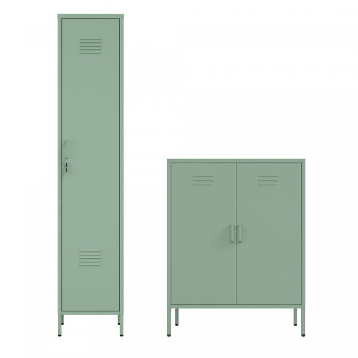 Naomi Modern 2-Piece Metal Storage Cabinets in Sage Green