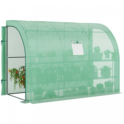 Outsunny Walk-in Lean-to Greenhouse Outdoor Gardening Green House, Green|Outsunny Serre De Jardinage De Plain-pied Exterieure, Vert