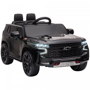 Aosom 12v Licensed Chevrolet Tahoe Ride On Car, Kids Powered Ride-On Car With Remote Control, 3 Speeds, Spring Suspension, Led Light, Horn, Music, Electric Kids Car For 3-6 Years Old, Black