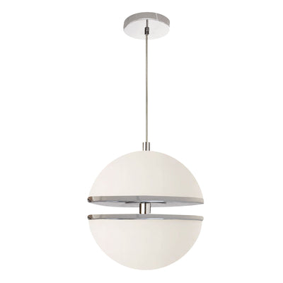 Dainolite Atomic Pendant 30w Polished Chrome White Glass Lamp|Luminaire suspendu Atomic de Dainolite en verre blanc, avec fini chromé poli et ampoule de 30 W