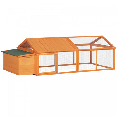 Pawhut 95"L Large Chicken Run, Wooden Chicken Coop with Nesting Box, Lift-up Top, Side Door and Wooden Roof, Poultry Cage for Outdoor, for 4-8 Chickens, Rabbits, Ducks, Orange