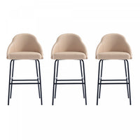 Gracie Modern Metal Upholstered Barstool in Tan and Black - Set of 3 