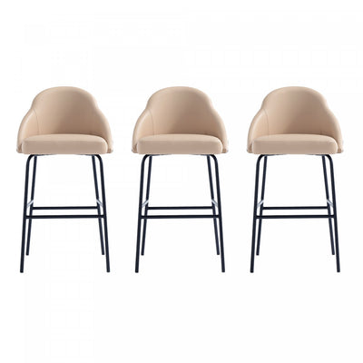 Gracie Modern Metal Upholstered Barstool in Tan and Black - Set of 3 | Tabouret de bar moderne en metal et tissu Gracie, coloris beige et noir - Lot de 3