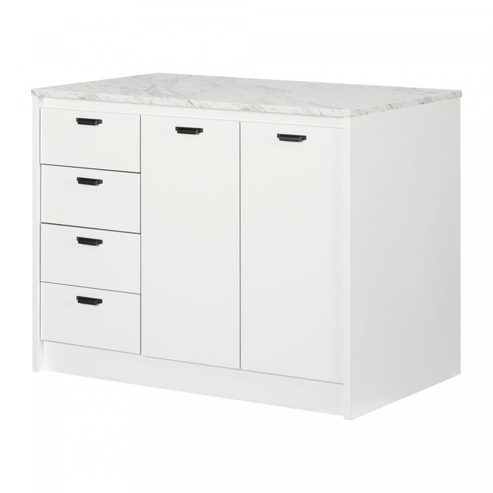 Myro Kitchen Island With Storage - Faux White Marble And White 