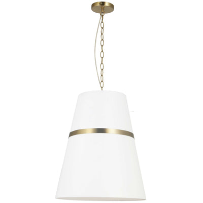 Dainolite Symphony 3 Light Pendant Aged Brass White Shade Lamp|Luminaire suspendu Symphony de Dainolite avec abat-jour blanc, fini laiton vieilli et 3 ampoules